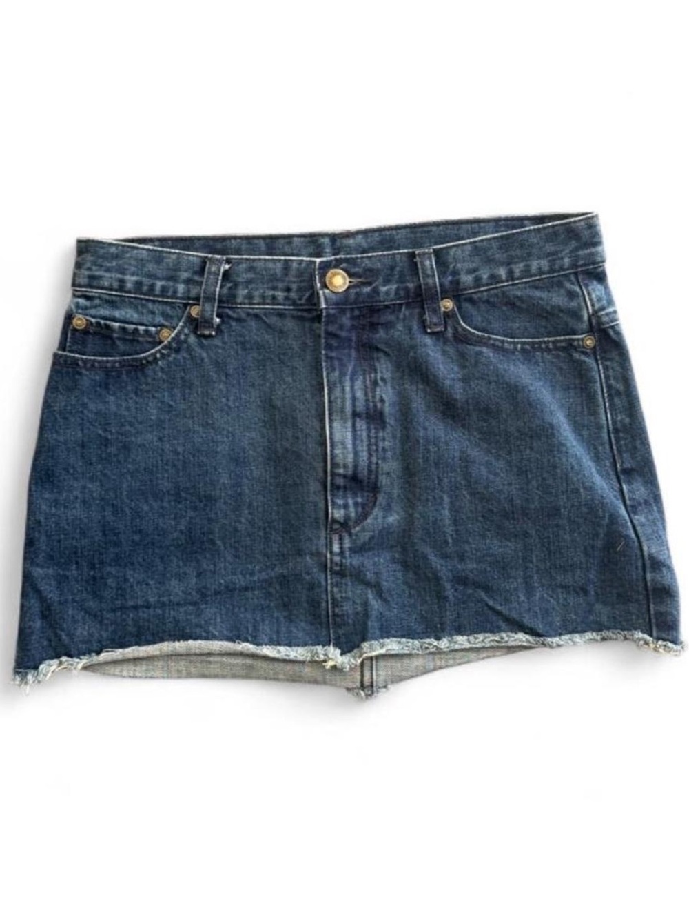 Free People Dark Blue Denim Mini Skirt with Frayed Hem